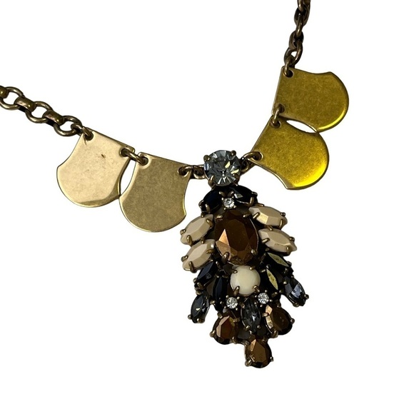 J Crew Statement Necklace Gold Tone Rhinestone Stones - Picture 1 of 9